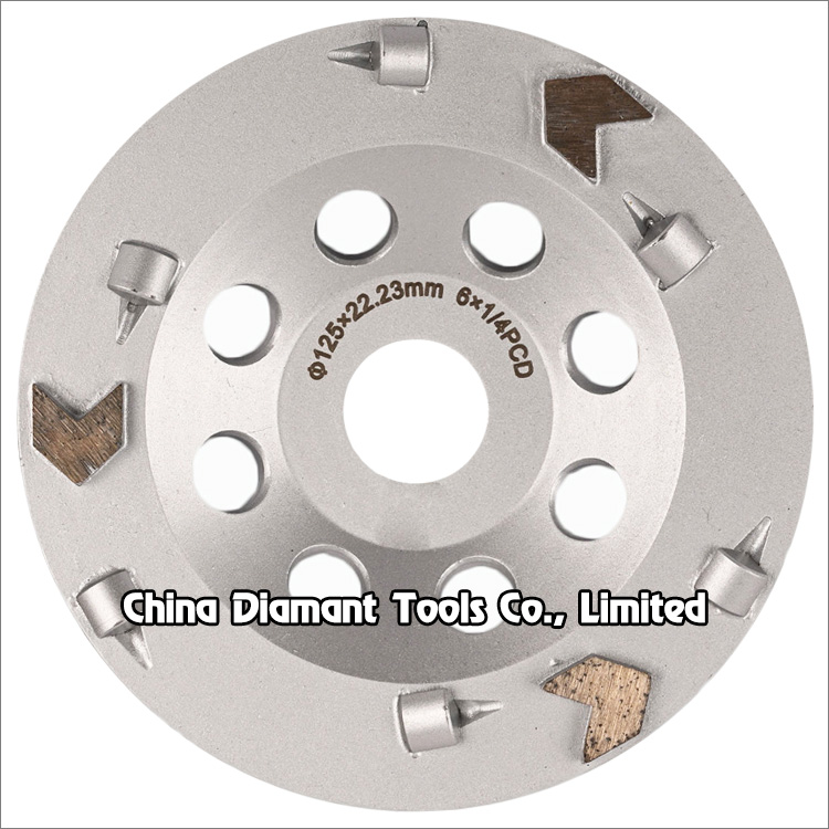 5 inches 125mm PCD diamond grinding cup wheel for concrete floor quarter round*6pcs + 3 diamond segments
