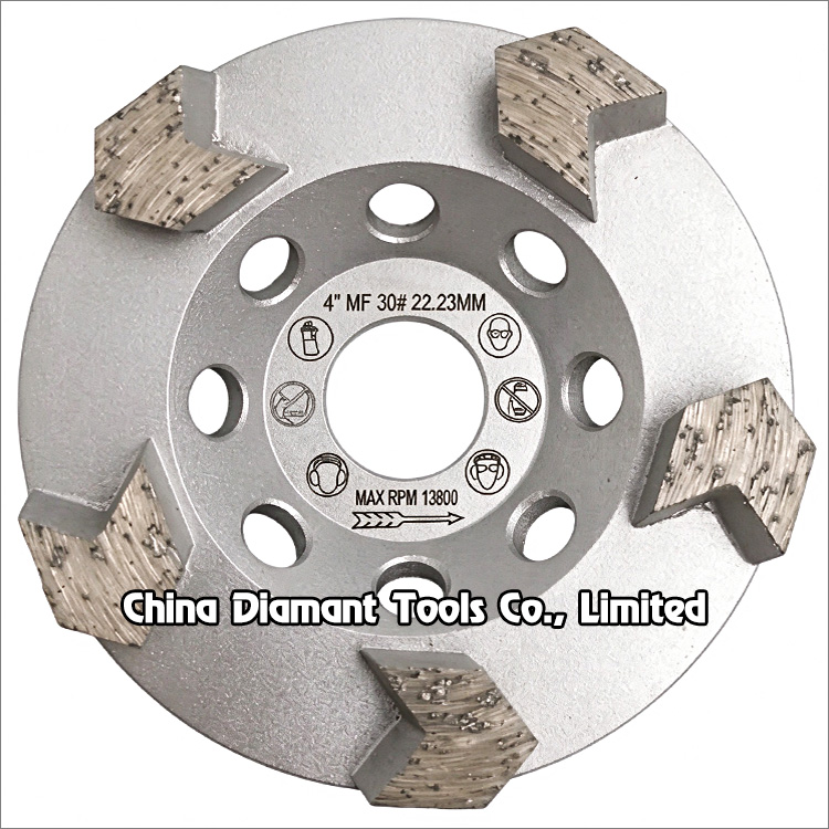 4 inches 100mm medium bond grit 30 diamond grinding cup wheel for concrete arrow segments