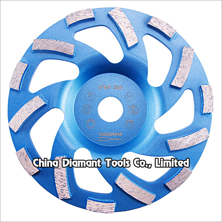 6 inches 150mm diamond grinding cup wheel for concrete floor grit 30 medium bond 14pcs curved segments