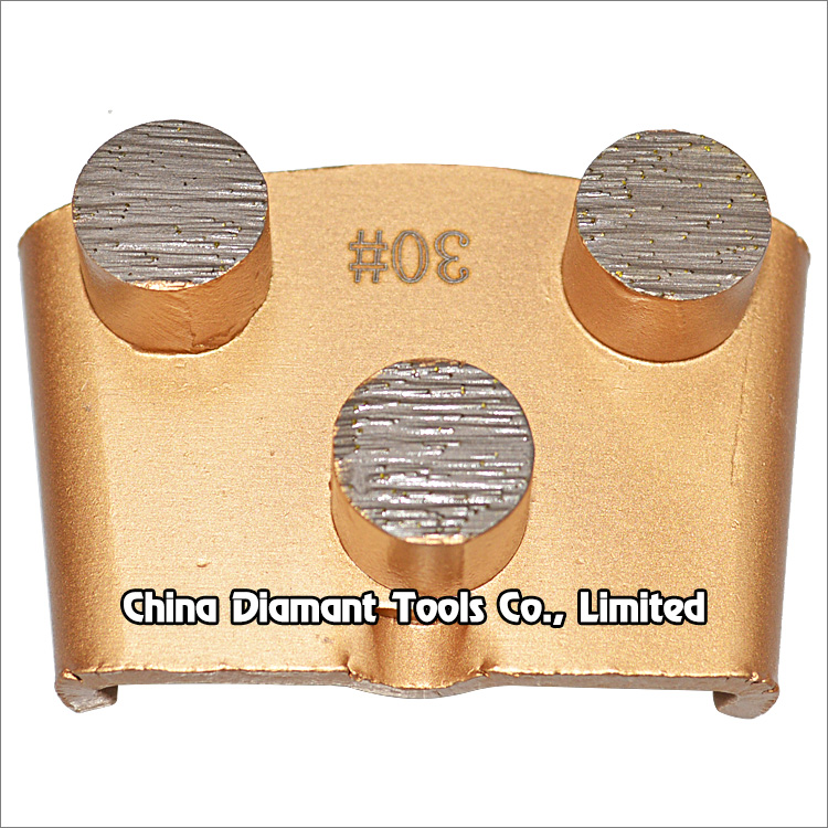 Diamond grinding shoe for EZ change plate of HTC floor grinders 3 cylindrical segments grit 30