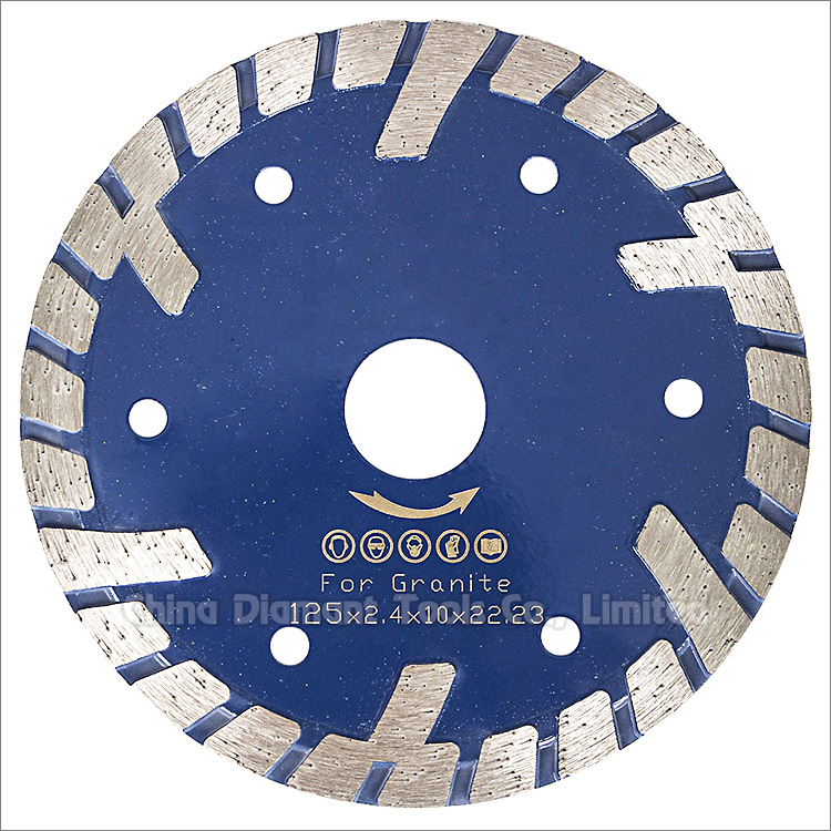 5 inches 125mm granite dry cutting diamond saw blade wide turbo rim with protective teeth