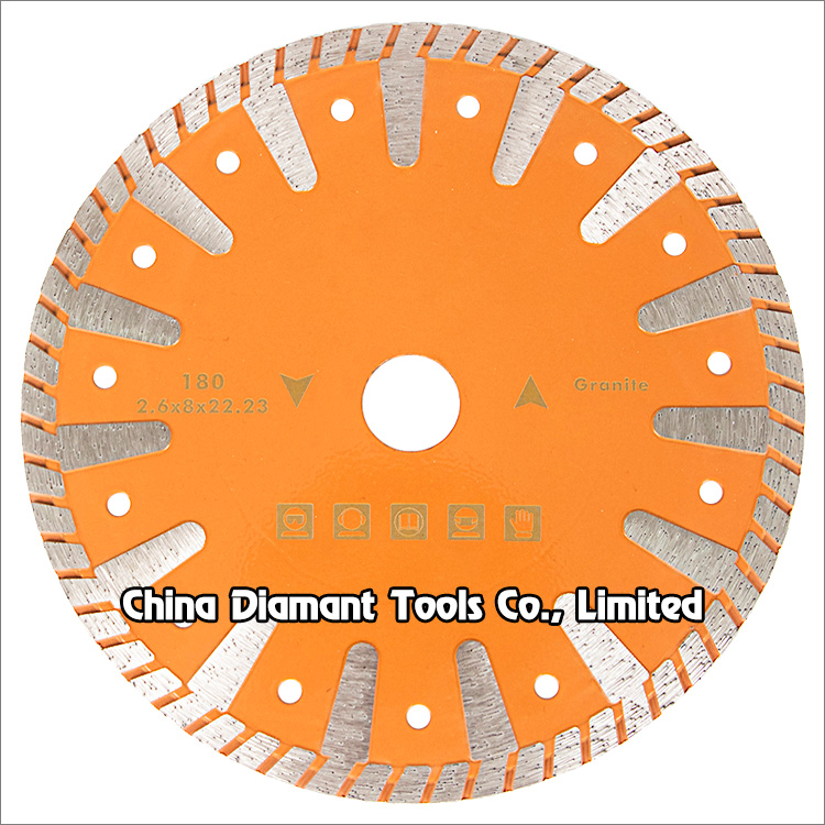 7 inches 180mm granite dry cutting diamond saw blade wide turbo rim with protective teeth