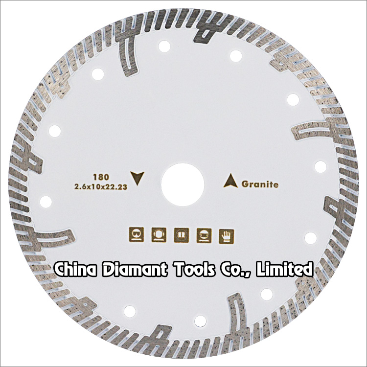 7 inches 180mm granite dry cutting diamond saw blade narrow turbo rim with protective teeth