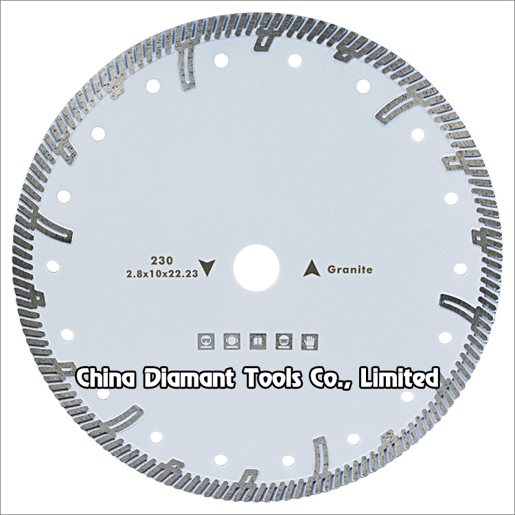 9 inches 230mm granite dry cutting diamond saw blade narrow turbo rim with protective teeth