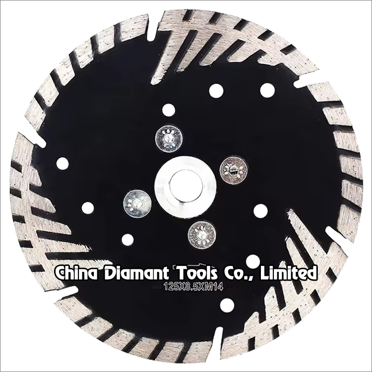 5 inches 125mm dry cutting diamond saw blade wide turbo segments with protective teeth and M14 flange