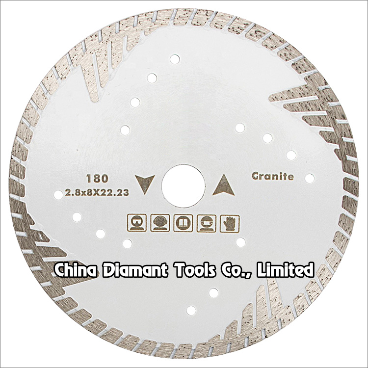 7 inches 180mm granite dry cutting diamond saw blade wide turbo rim protective teeth
