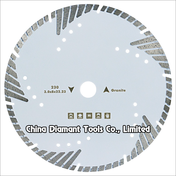 9 inches 230mm wide turbo rim diamond dry cutter with protective teeth