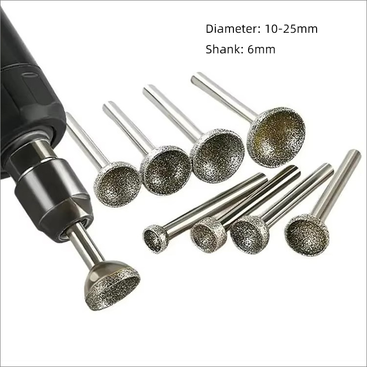 10 to 50mm Concave spherical electroplated diamond grinding heads stone carving bits diamond mounted points