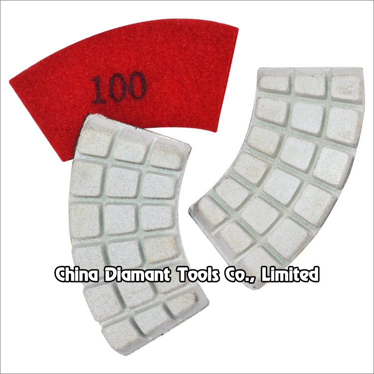 Diamond floor polishing pads Fanlike shape resin bond wet or dry use