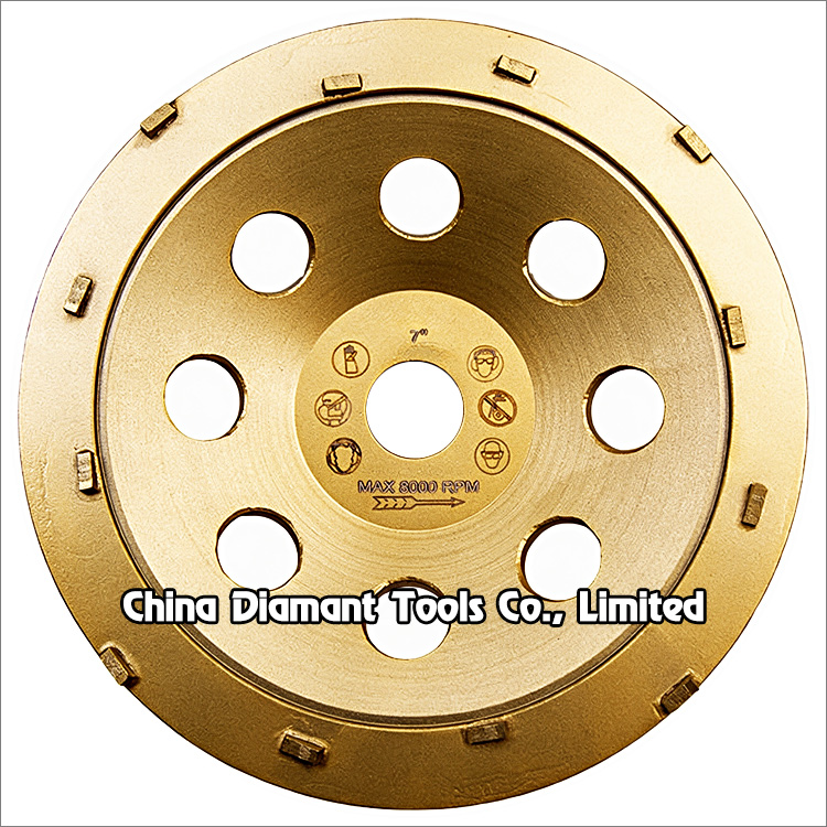 7 inches 180mm PCD grinding cup wheel for concrete floor 3 rows 12pcs PCD segments