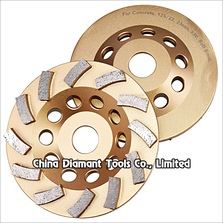 5 inches 125mm diamond grinding cup wheel for concrete curved segments grit 30 soft bond