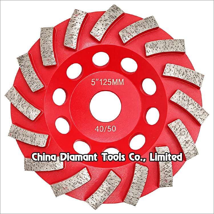 5 inches 125mm diamond grinding cup wheel for concrete 16pcs curved segments grit 40 50
