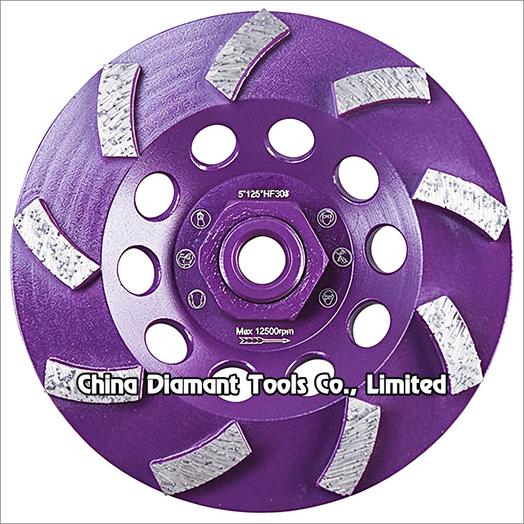 5 inches 125mm diamond grinding cup wheel for concrete curved segments grit 30 hard bond 9 segments