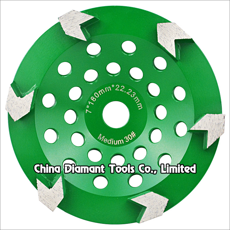 7 inches 180mm diamond grinding cup wheel for concrete medium bond grit 30 arrow segments